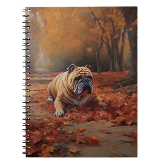 Carnet Bulldog en automne Feuilles automne Inspire (Devant)