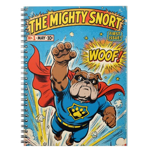 Carnet Bulldog Superhero Flying with Cape (Devant)