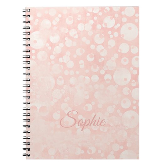 Carnet Bulles blanches roses pois votre nom (Devant)