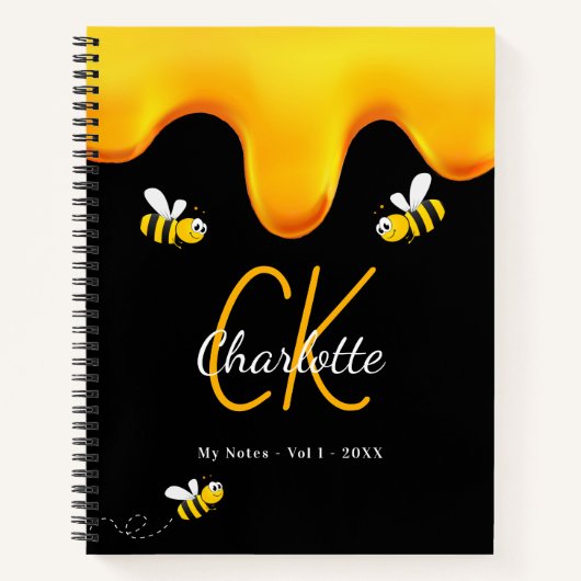 Carnet Bumble abeilles miel noir goutte de monogramme jou (Devant)