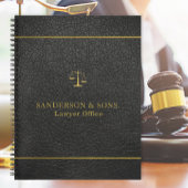 Carnet Bureau d'avocat de luxe en faux or et cuir noir