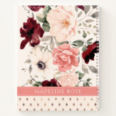 Carnet Burgundy Blush rose Floral Aquarelle Nom (Dos)