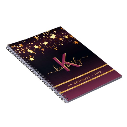 Carnet Burgundy étoiles or noir parties scintillant monog (Côté Droit)