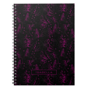 Carnet Burgundy fleurs motif floral nom personnalisé