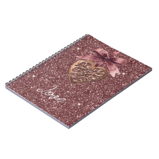 Carnet Burgundy Glitter Bow Heart (Côté gauche)