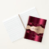 Carnet Burgundy rose or métal agate marbre nom script (Intérieur)