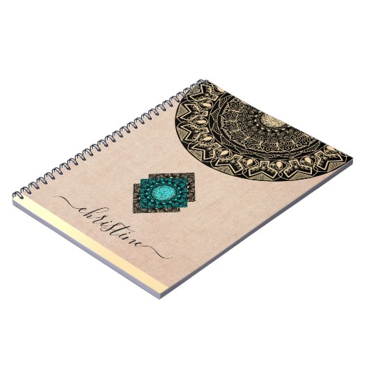 Carnet Burlap Beige Mandala (Côté gauche)