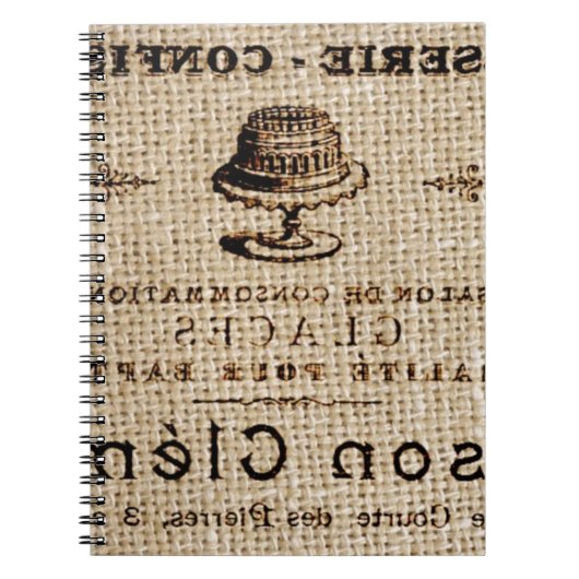 Carnet burlap scripts shabby chic country cake (Devant)