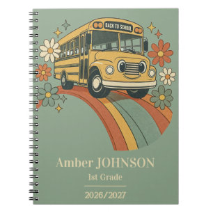 Carnet Bus scolaire rétro Arc-en-ciel Rentrée scolaire 1r
