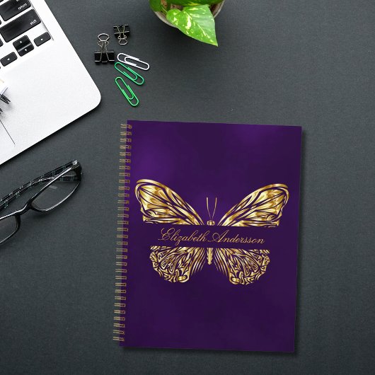 Carnet Butterfly violet or élégant nom