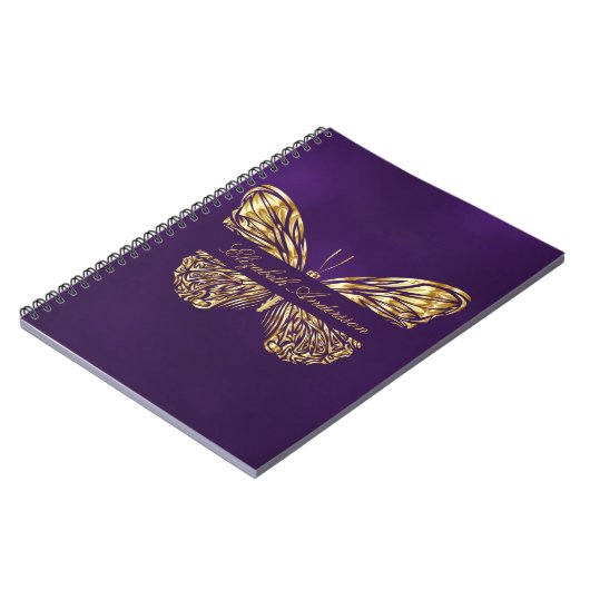 Carnet Butterfly violet or élégant nom (Côté gauche)