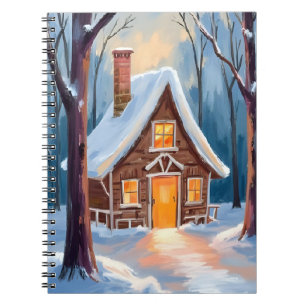 Carnet Cabane dans les bois enneigés de Noël en hiver