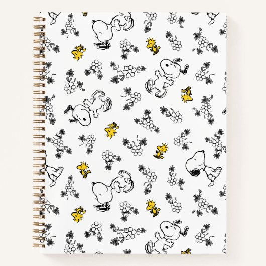 Carnet cacahuètes | Snoopy & Woodstock B&W Flower Motif (Devant)