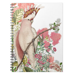 Carnet Cacatoès rosé, sur le manteau de fleurs
