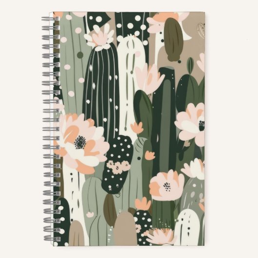 Carnet Cactus Art Unique Noir Blanc Gris Blush Mariage (Recto)