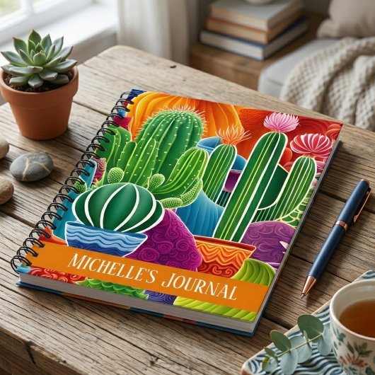 Carnet Cactus en pot abstrait avec texte de couverture