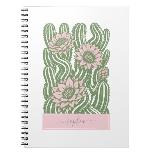 Carnet Cactus entrelacés linogravure vert sauge (Devant)