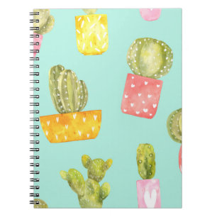 Carnet Cactus épineux dans les pots, motif aquarelle.