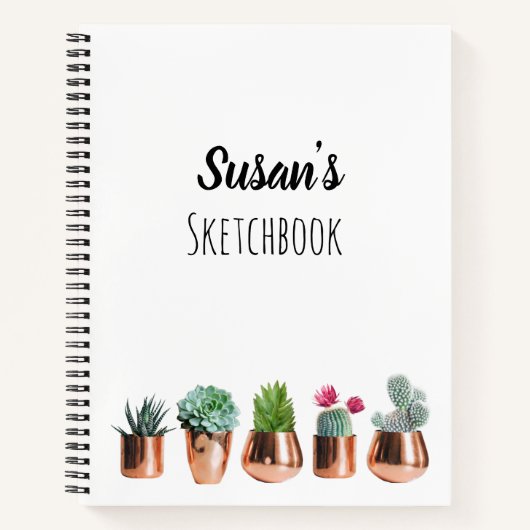 Carnet Cactus et succulents dans les pots d'or Rose Sketc (Devant)