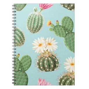 Carnet Cactus, fleurs roses : décor clair