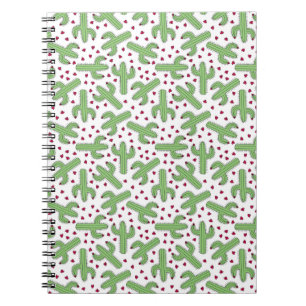 Carnet Cactus illustré et motif de fleurs rose