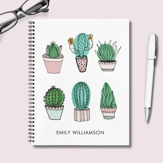 Carnet Cactus succulents illustration nom personnalisé