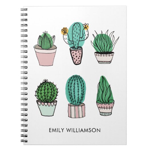 Carnet Cactus succulents illustration nom personnalisé (Devant)