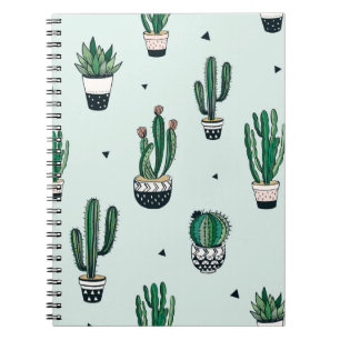 Carnet Cactus-succulents, motif sans couture dessiné à la