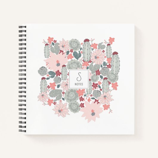 Carnet Cactus Succulents rose vert Motif personnalisé (Devant)
