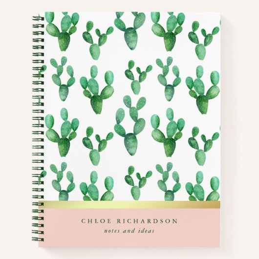 Carnet Cactus tendance | Blush et Faux Gold Desert Motif (Devant)