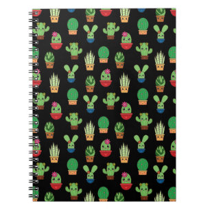 Carnet Cactus vert sur Arrière - plan noir - Lien spiral