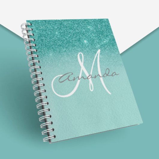 Carnet Cadeau personnalisé turquoise ombré monogramme