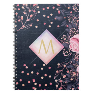 Carnet Cadeaux Monogramme Rosé Navy Fleurs Féminin Rose