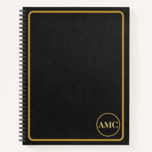 Carnet Cadre en cuir noir or