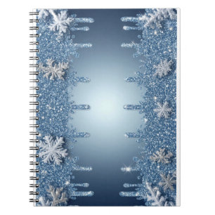 Carnet Cadre flocon de neige bleu pailleté avec glaçons
