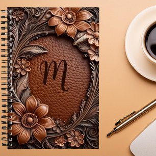 Carnet Cadre floral 3D en relief aspect cuir monogramme