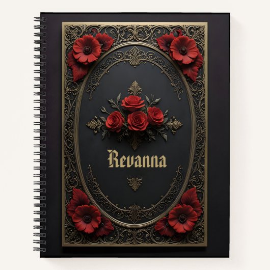Carnet Cadre gothique avec fleurs rouges (Devant)
