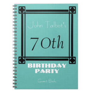 Carnet Cadre noir rétro 70e Anniversaire Fête GuestBook