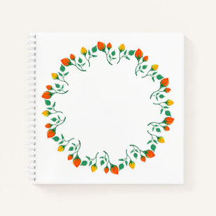 Carnet Cadre rond floral avec fleurs de rose jaune et rou