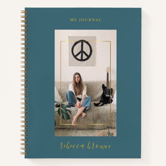 Carnet Cadre Turquoise d'or bleu manuscrit moderne (Devant)