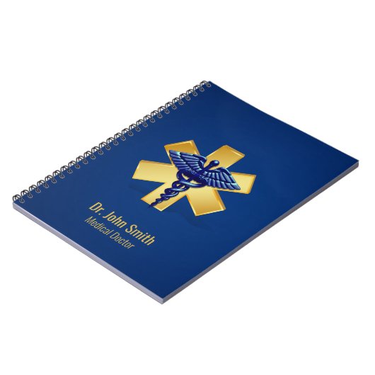 Carnet Caducée 3D médical bleu Croix d'or (Côté gauche)