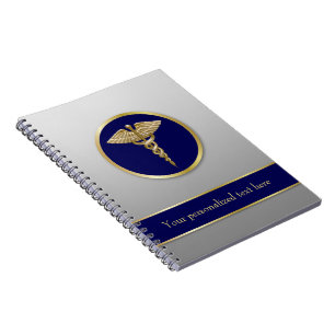 Carnet Caducée Médical Or Professionnel Bleu