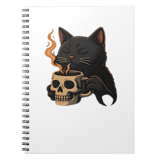 Carnet Café En Chat Foncé Avec Mug Crâne Surdimensionné T (Devant)