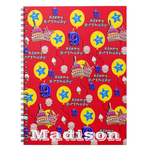 Carnet Cahier, #9 Joyeux 9e Anniversaire Notes Rouge (Devant)