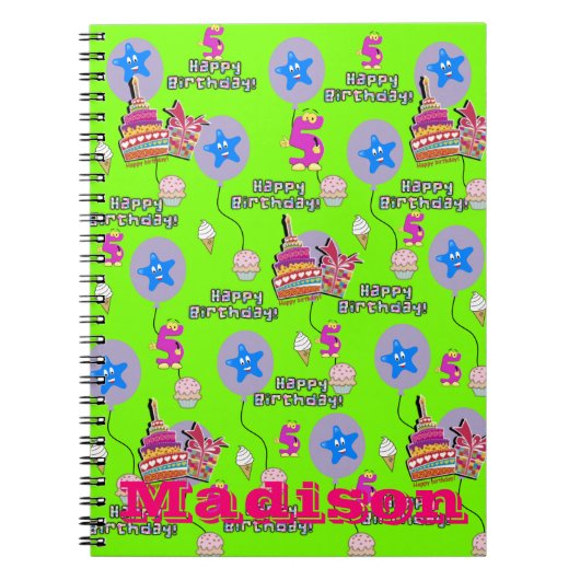 Carnet Cahier, Joyeux 5ème anniversaire Notes Vert (Devant)