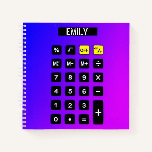 Carnet Calculateur néon violet et rose avec nom (Devant)