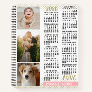 Carnet Calendrier 2026 Rose Pâle Or Collage de Photos de