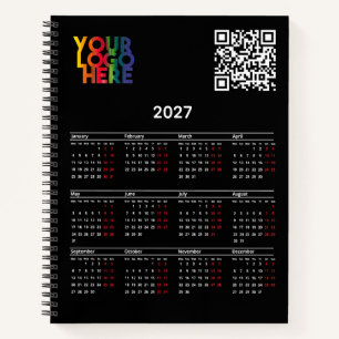 Carnet Calendrier 2027 Logo Code QR Entreprise Noir