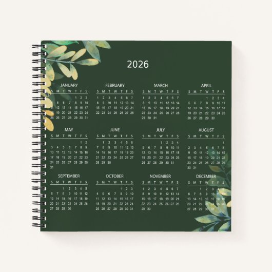 Carnet Calendrier Botanique Élégant Simple 2026 | (Devant)