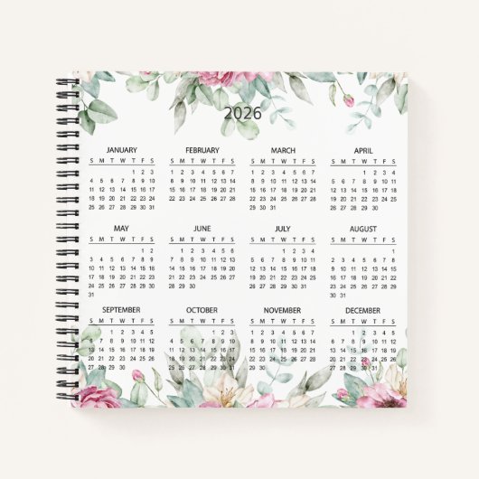 Carnet Calendrier Botanique Élégant Simple 2026 | (Devant)